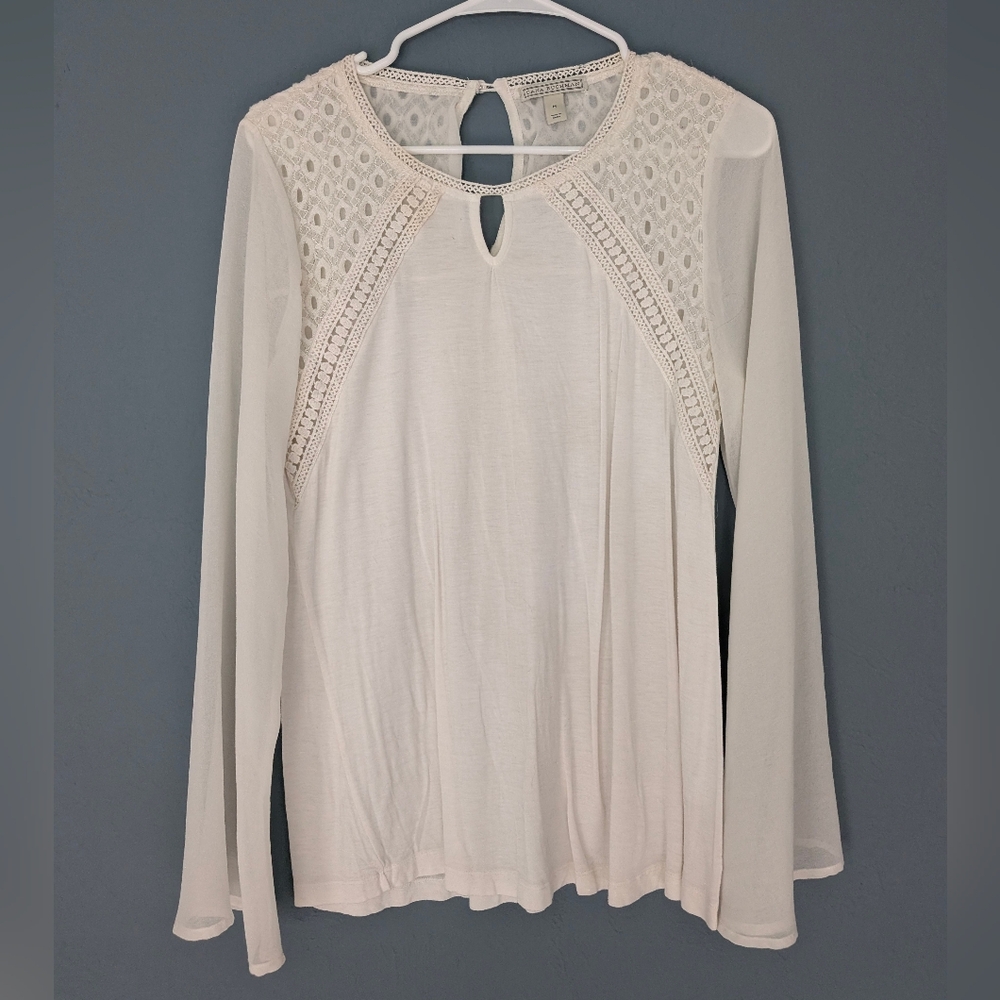 Dana Buchman Cream Long Sleeve Cut Out Blouse